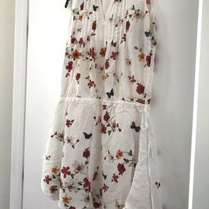 White floral tunic mini dress for summer